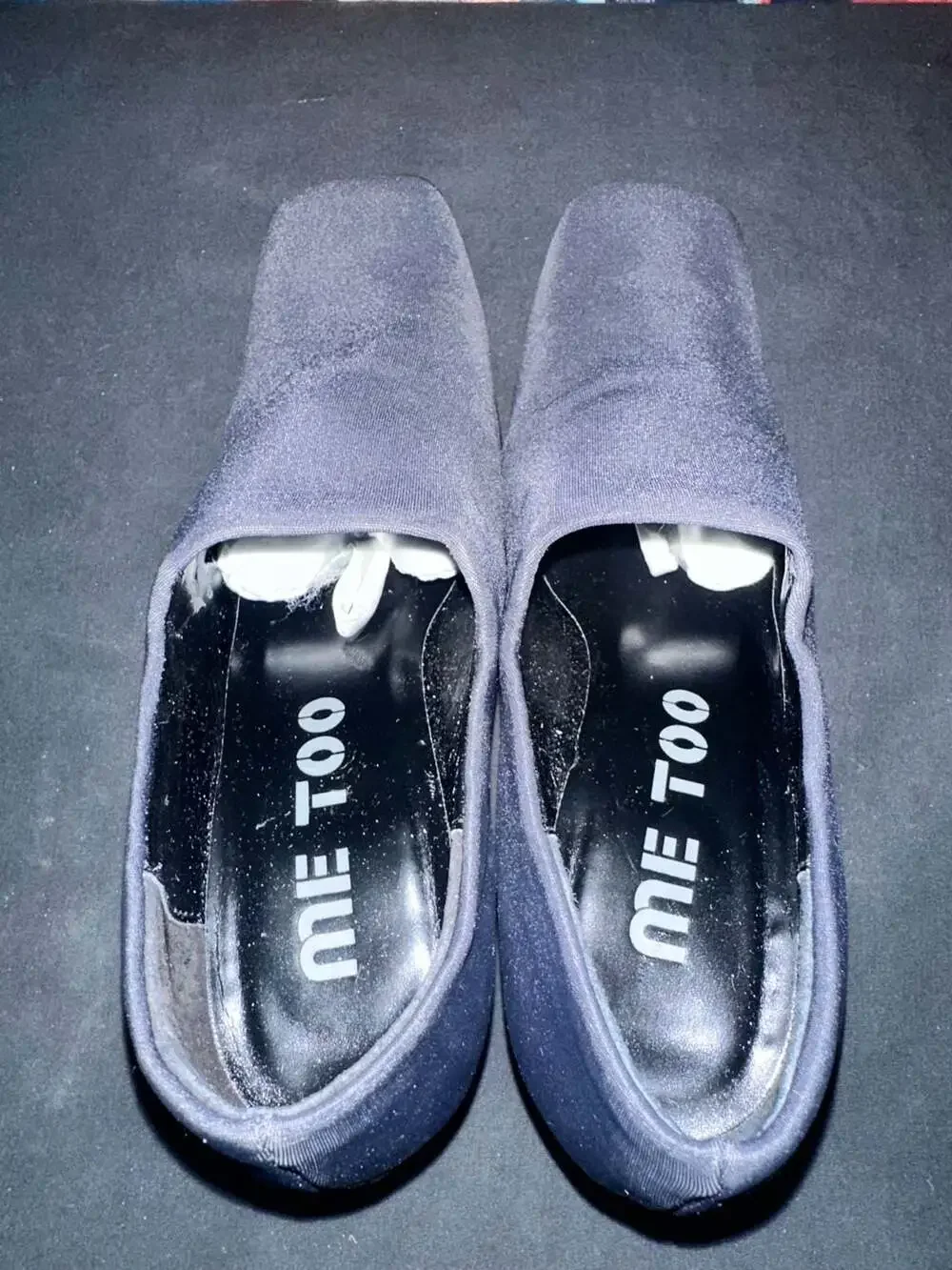 No.74 Me Too Hara Black Fabric Upper Block Heel Slip-On Shoes Size 6.5